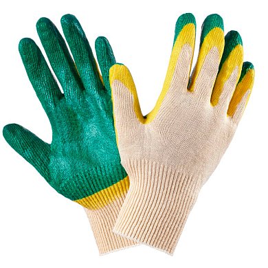 Перчатки  с 2-м латекс. покрытием х/б зеленые